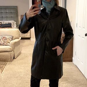 Kenneth Cole Reaction Black Long Leather Coat